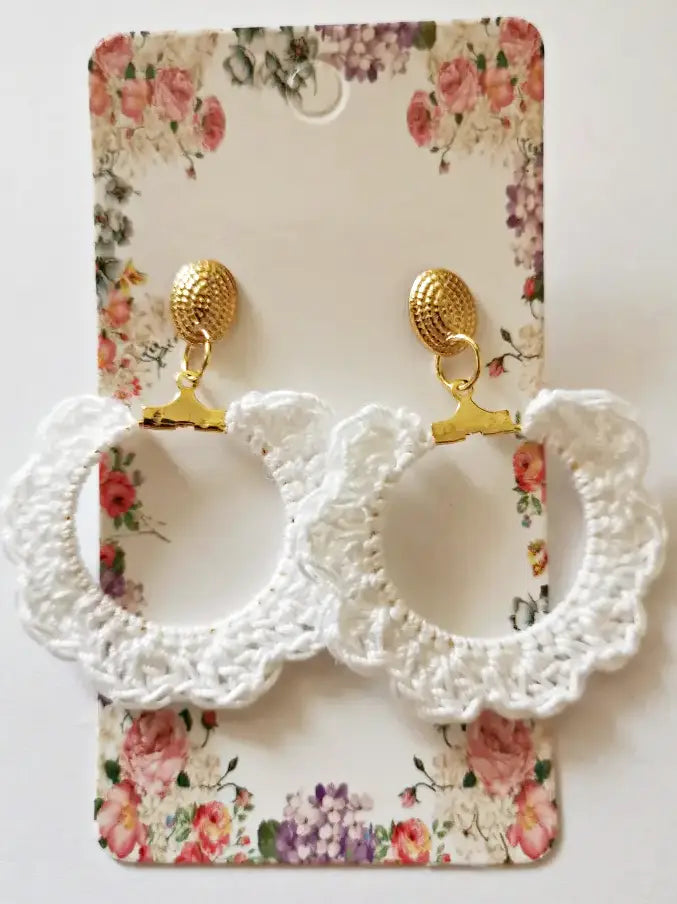 Uhani BELI KROG - kvačkani