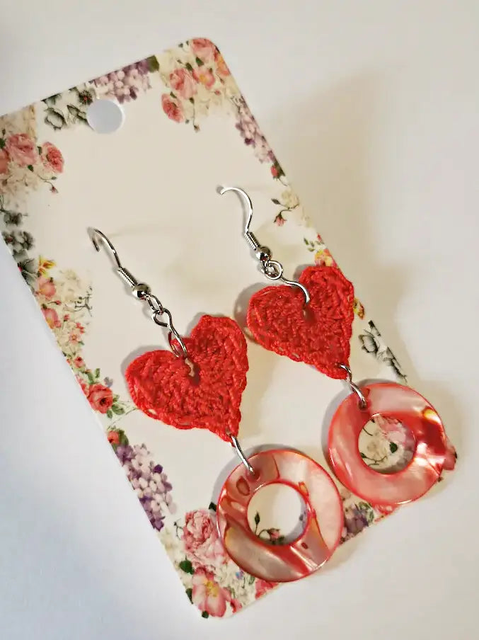 Uhani RDEČI SRČEK - kvačkani